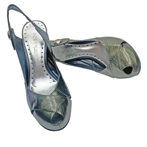 BCBGirls Gray Patent Leather‎ Peep Toe Slingback Heel  *NEW - Picture 11 of 12